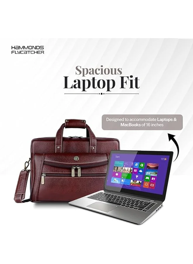 Hammonds Flycatcher  Genuine Leather Office Bag for Men, 15.6 Inch Messenger Laptop Bag for Men with Adjustable Strap & Multiple Compartments-LB166 BRN  | Best Price UAE